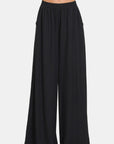 Zenana Pleated Linen Blend Wide Leg Pants