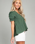 Button Front Puff Sleeve Blouse - Online Only