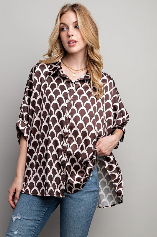 Light Satin Print Button Down Shirt