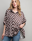 Light Satin Print Button Down Shirt