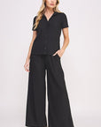 Jade By Jane Textured Short Sleeve Top  & Wide Leg Pant Set