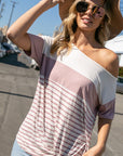 e Luna Solid Stripe Mix One Shoulder Top