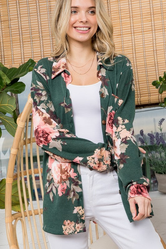 e Luna Cozy Floral Button Down Shacket