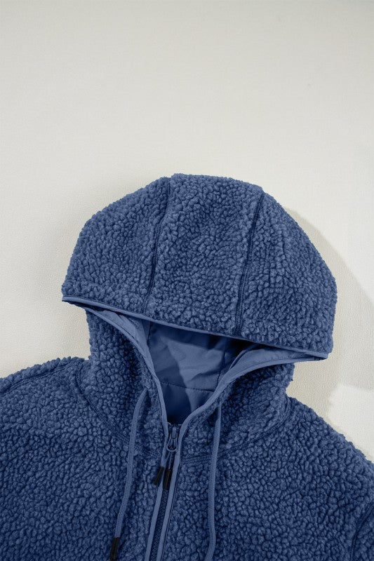 Fleece Zip-Up Drawstring Pocketed Hooded Jacket
