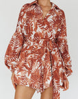 One and Only Collective - Leaves Print Puff Sleeved Romper