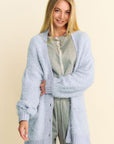 Davi & Dani Ribbed Hem Button Up Long Sleeve Cardigan