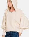 Zenana Brushed Hacci Drop Shoulder Cropped Hoodie