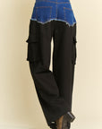 Davi & Dani Denim Patchwork Wide Leg Pants with Cargo Pockets