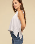 ZENANA Shark Bite Side Slit Short Sleeveless Top