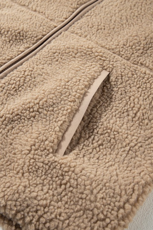 Fleece Zip-Up Drawstring Pocketed Hooded Jacket