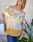 Davi & Dani Printed Off Shoulder Smocked Top