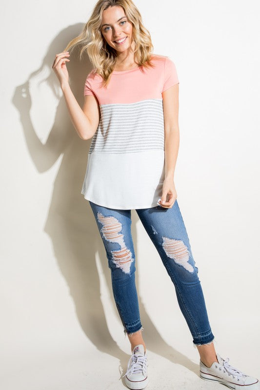 e Luna Rib Striped Solid Block Top