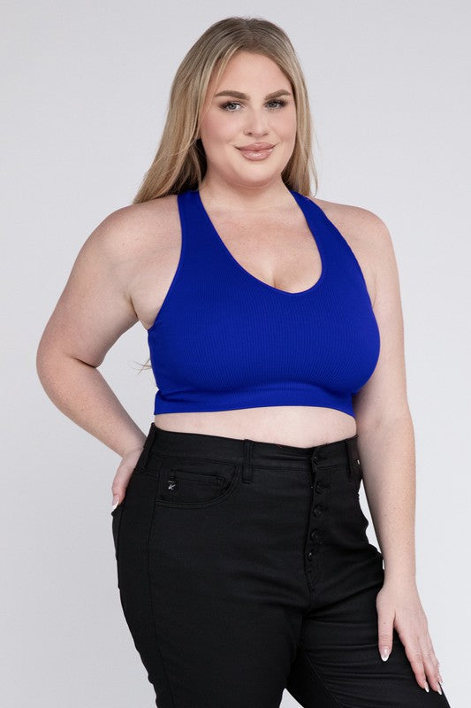 ZENANA Plus Ribbed Cropped Racerback Tank Top