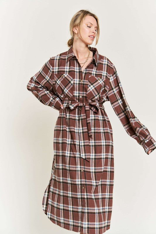 Plus Jade by Jane Plaid Print Collar Long Shirt Dress