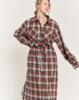 Plus Jade by Jane Plaid Print Collar Long Shirt Dress