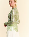 Davi & Dani Sequin Mock Neck Long Sleeve Mesh Top