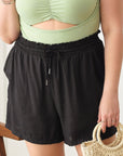 Zenobia Plus Size Drawstring Elastic Waist Shorts with Pockets