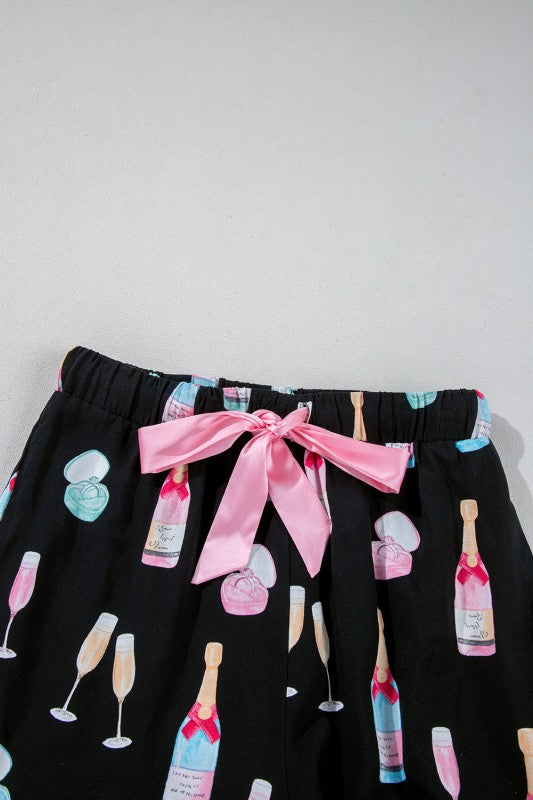 Christmas Wine Glass Bow Knot Pajama Set