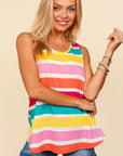 Haptics Round Neck Striped Knit Tank