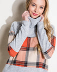 e Luna Plaid Mixed Turtle Neck Top