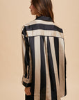 Annie Wear Striped Dropped Shoulder Button Up Shirt