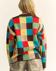 Davi & Dani Color Block Checkered Dropped Shoulder Sweater