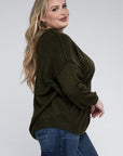 Zenana Plus Oversized Round Neck Raw Seam Melange Sweater