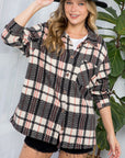 e Luna PLUS Fuzzy Plaid Button Down Shacket