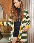 Jade By Jane Open Front Striped Draped Cardigan