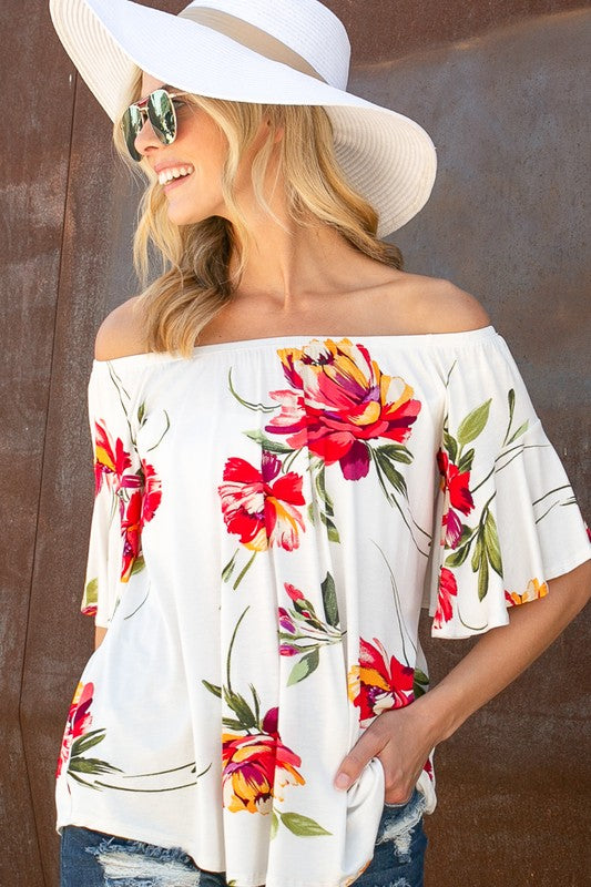 e Luna Floral Off Shoulder Top