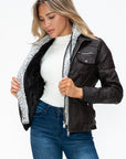 YMI Removable Faux Layered Multi-Pocket Jacket with Fuzzy Hood