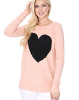 Cozy Heart Jacquard Round Neck Pullover Sweater