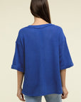 Zenana Brushed Waffle Exposed-Seam 3/4 Sleeve Top