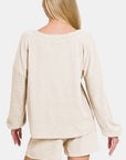 Zenana V-Neck Long Sleeve Ribbed Top and Shorts Set