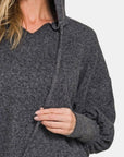 Zenana Brushed Hacci Drop Shoulder Cropped Hoodie