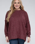 Zenana Plus Brushed Melange Drop Shoulder Sweater