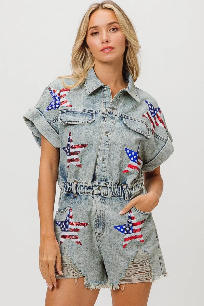BiBi American Flag Washed Romper