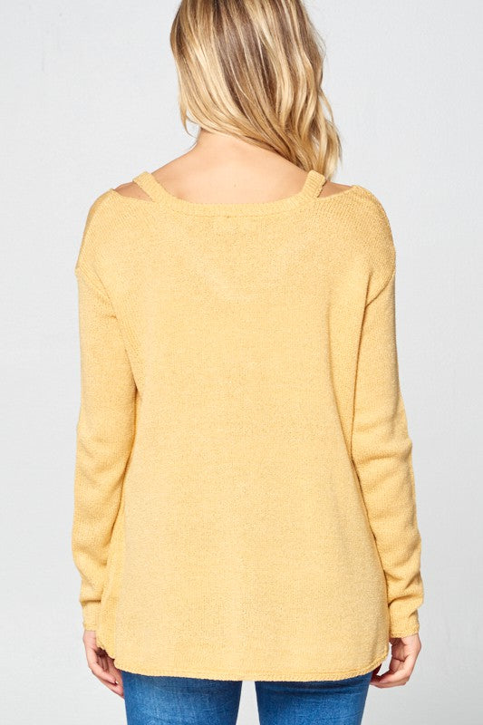 e Luna Solid Light Knit V-Neck Sweater