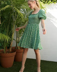 Green Smocked Puff Sleeve Dress - Online Only