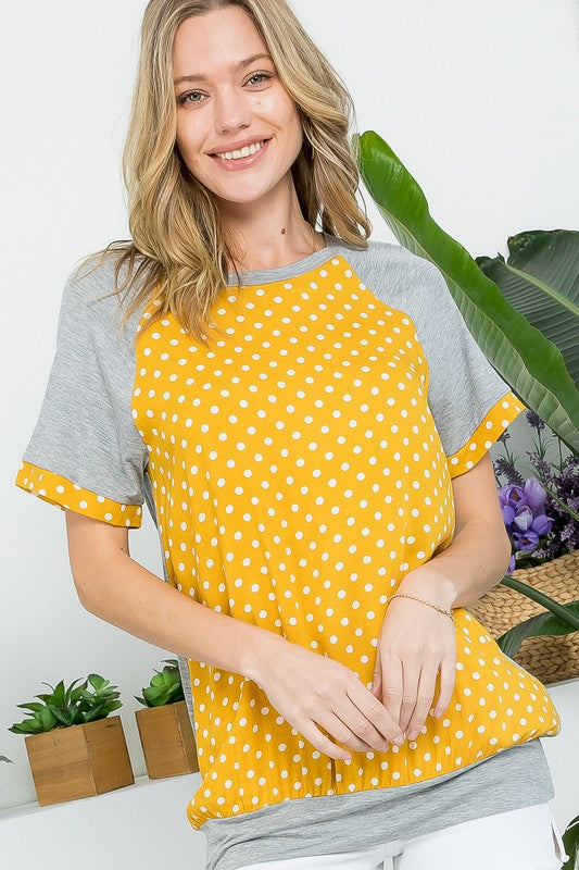 Polka Dot Mixed Casual Top - Online Only