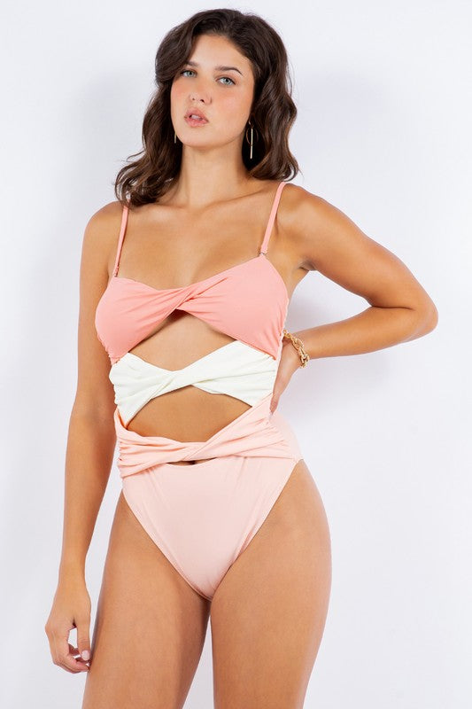 One Piece Tri Front Panel with Twisted Design Swimsuit