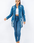 American Bazi Distressed Button Up Long Sleeve Denim Jacket