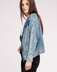 Zenana Acid Wash Cotton Waffle Hooded Zip-Up Jacket