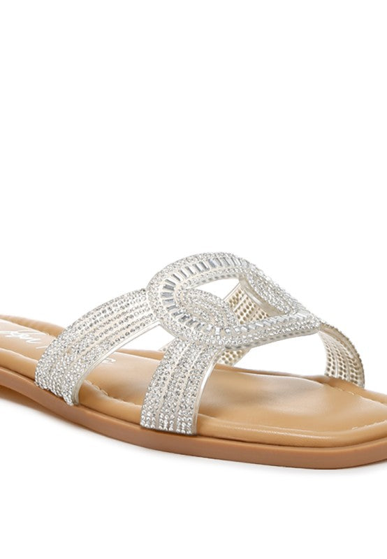 Minople Rhinestones Embellished Flat Sandals