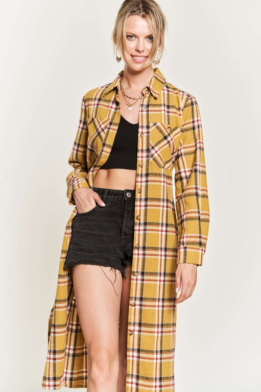 Plus Jade by Jane Plaid Print Collar Long Shirt Dress