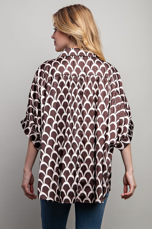 Light Satin Print Button Down Shirt