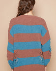 POL Striped Distressed Long Sleeve Sweater