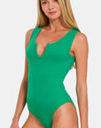 Zenana Microfiber Notched Sleeveless Bodysuit