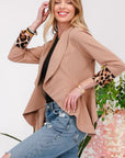 Celeste Full Size Rolled Leopard Cuff Open Front Blazer