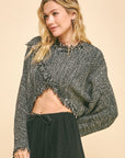 Davi & Dani Fringe Hem Overlapping Asymmetrical Crop Sweater